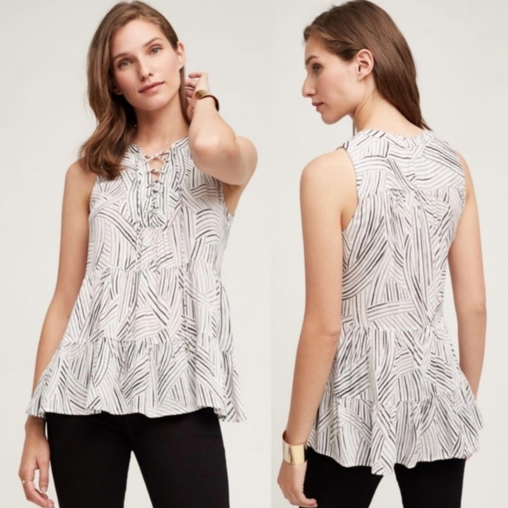 NWT Anthropologie Floreat‎ Tiered Lace-Up Drapey Tunic Top Blouse 0 2 XS Rayon